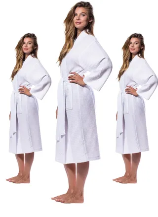 3 Pieces Waffled  Bathrobe Standard Size White Colour 