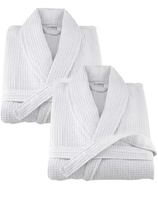 2 Pieces Unisex Hotel Spa Waffle  Bathrobe Standard Size 