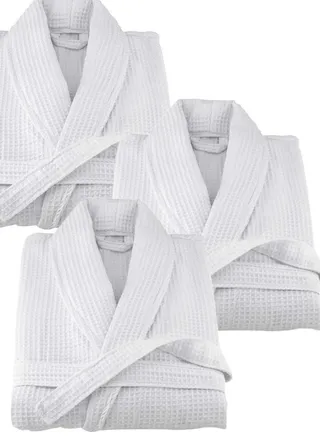 3 Pieces Spa Waffle White  Bathrobe Standard Size 