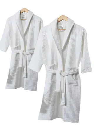 2 Pieces Unisex  Bathrobe Standard Size Plush And Absorbent Cloth 