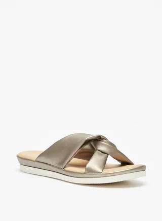 Womens Knot Detail Slip-On Sandals with Flatform Heels 