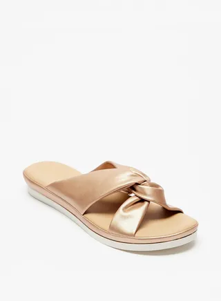 Womens Knot Detail Slip-On Sandals with Flatform Heels 