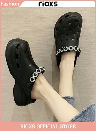 Women's Rhinestones Clogs Elegant Beach Platform Shoes For Women Classic Platform Clog 