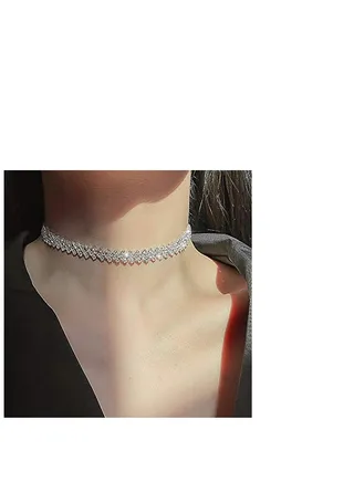 Rhinestone Choker Necklace Silver Diamond Necklaces 2 Row Crystal Chain Jewelry for Women Girls, Choker Necklaces Summer Beach Jewelry Prom Party Festival Necklaces Gift for Women Teens Girls 
