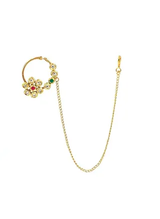 GOHONA Indian Traditional Bollywood Style Hoop Pin Chain Bridal Nose Ring for Women 