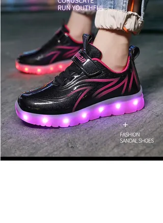 Walking Shoes LED Lights Shoes Light Up Boys And Girls Children USB Charge Red 