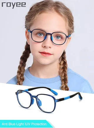 Kids Oval  Anti Blue Light Glasses,Children Anti Eyestrain Computer Glasses, Gaming Eyewear Super Light TR90 Frame for Boys Girls and  Age 3-12（Blue Frame） 