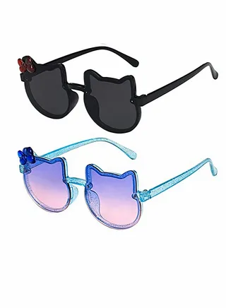 Kids Sunglasses 2 Pcs Cute Cat Shaped Child Sunglasses Polarized Sunglasses Neon Sunglasses UV Protection for Kids Boys Girls of 3-10 Years Old Birthday Party Beach Pool Supplies 