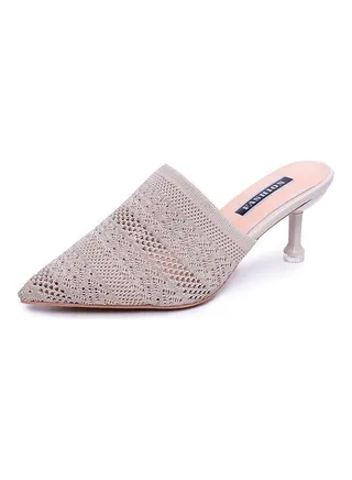 Fashionable Knitted Solid High Heels Sandals Beige 