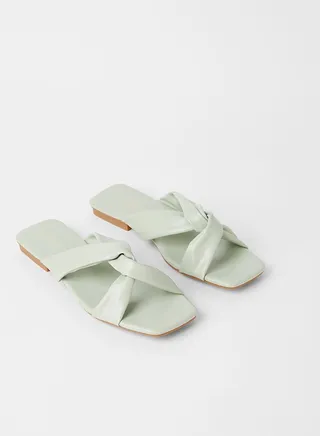 Kristin Ruffles Detail Flat Sandals Green 
