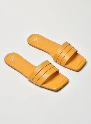 Broad Strap Flat Sandals Yellow 