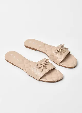 Slip-On Detail Flat Sandals Beige 