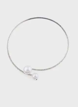 Rhinestone Pearl Choker Necklace