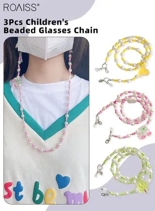 3Pcs Kids Acrylic Beaded Glasses Chains, Multi-Function Eyeglasses Cord, Eyewear Retainer, Mask Necklace Lanyard, Cute Sunglasses Holder for Boys Girls, Multicolor, 50cm 