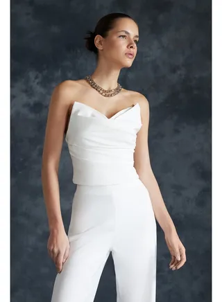White Crop Woven Bustier TPRSS24BS00010 
