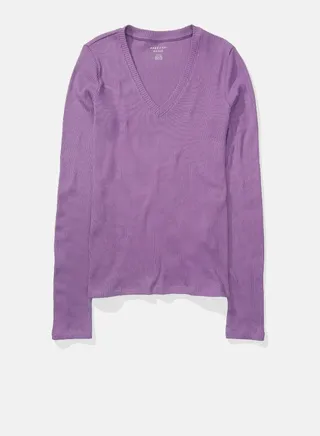 AE Plush Long-Sleeve V-Neck Tee 