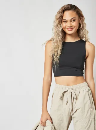 Keyhole Back Crop Top Black 