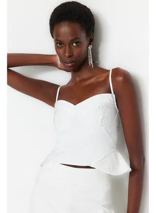 Ecru Crop Lined Knitted Bustier TPRSS23BS00050 