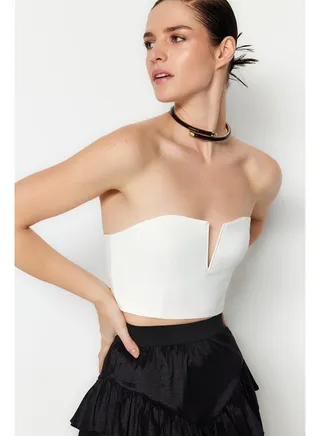 Ecru Crop Lined Woven Bustier TPRSS22BS0065 