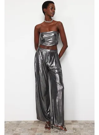 Anthracite Crop Metallic Look Bustier TPRSS24BS00012 