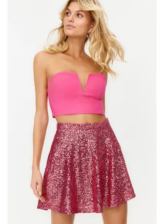 Fuchsia Crop Lined Woven Bustier TPRSS22BS0065 