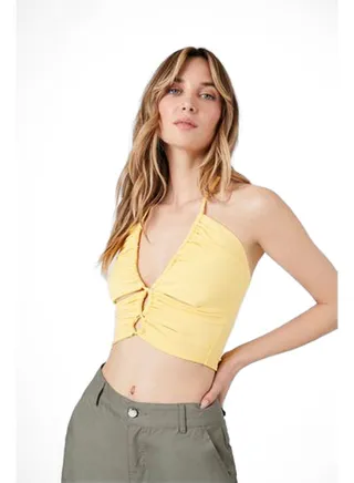 Ruched Cutout Halter Crop Top 