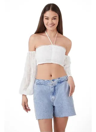 Off-the-Shoulder Halter Crop Top 