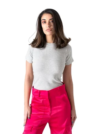 Light Gray Short Sleeve Ribbed Top 