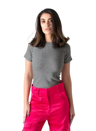 Dark Gray Short Sleeve Ribbed Top 