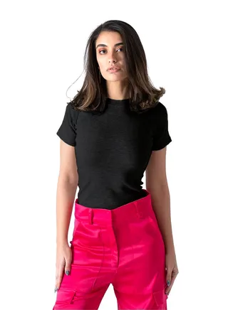 Black Short Sleeve Ribbed Top 