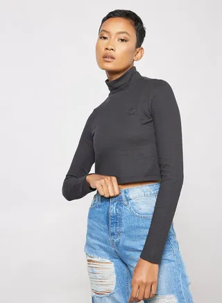 Cropped Rib Long Sleeve Top 