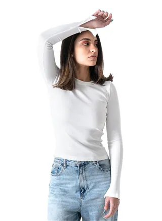 White Ribbed Top With Bracelet Slit 