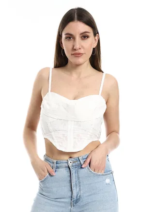 Crop blouse with thin straps in white 