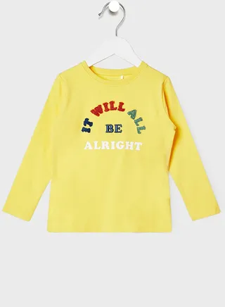 Kids Embroidered Text T-Shirt 