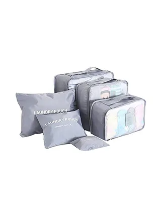 6-Piece Travel Bag With Laundry Pouch Grey 