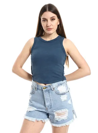 The rarest women's wide-neck crew-neck shirt - navy blue 