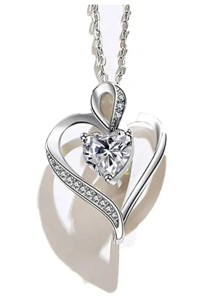 Crafted from 925 Sterling Silver Heart Pendant Necklace with White Crystal Accent 
