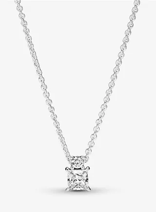 Pandora Cubic Zirconia Classic Fashion Women's Silver Sparkling Round Pendant Necklace 390048C01-45 