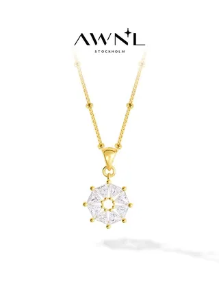 AWNL Women's Necklace With CZ Diamond Sterling Silver Cardamom Flower Pendant Gift for Women Wife Girlfriend 