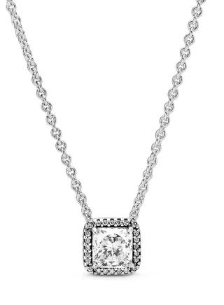 PANDORA Jewelry Square Halo Cubic Zirconia Necklace in 925 Sterling Silver 