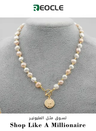 Freshwater Pearl Necklace for Women With Cool Style Best Friend Sweater Chain Golden Retro Accessories 
