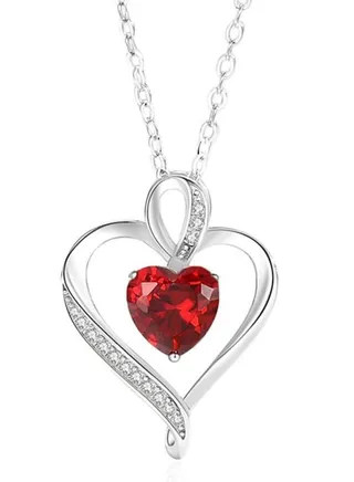 925 Sterling Silver Heart Pendant Necklace with Red Crystal Love Accent 