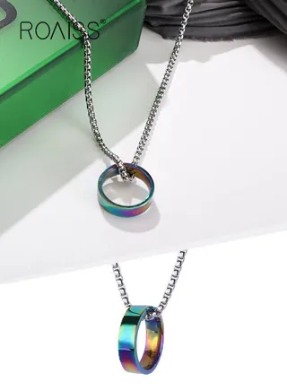 Necklace of Hip-hop and Ins Style Pendant Colorful Titanium Steel  Ring Pendant Couple Accessories 
