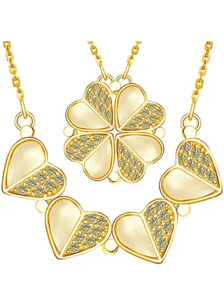 Four Leaf Clover Chain Necklace For Women, Gold Heart Lucky Love Crystal Pendant For Girl, Magnetic Diamond Charm Jewelry For Friend 