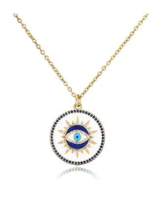 Gold Evil Eye Necklace For Women, Handmade Female Evil Eye Jewelry Necklace Pendant Lucky Amulet 