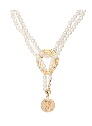 Long Pearl Necklaces, Costume Jewellery For Women, Retro Metal Pearl Necklace Elegant Lady White Artificial Pearls Long Sweater Chain Beaded Necklace, 31 In Faux Pearls Art Fashion Lovely 