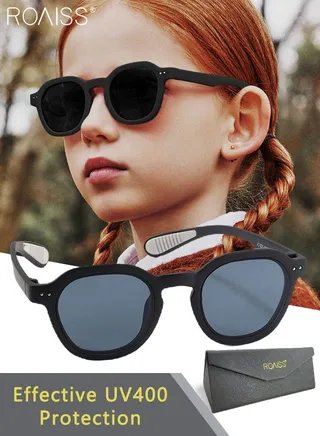 Round Polarized Sunglasses for Kids, UV400 Protection Cute Beach Holiday Sun Glasses with Lightweight Flexible TPEE Frame for Boys Girls and Children Age 3-12, 43mm 