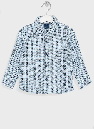 Nauti Nati Boys White-Navy Blue Standard Opaque Printed Casual Shirt 