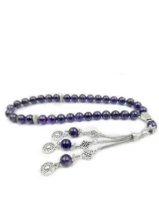 REBUY Islamic Tasbih Natural Amethyst Stone Misbaha Rosary Tasbeeh 
