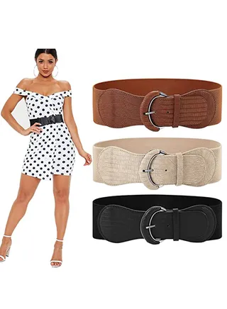 Wide Women Waist Belt 3 Pieces, Vintage Black Corset, Cinch  Leather Elastic for Ladies Dress Decoration Fashion 